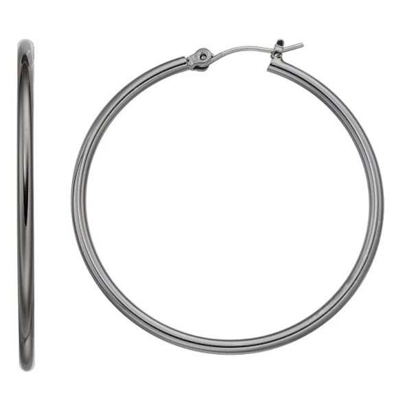 Vera Wang Jewelry - VERA WANG Rocker Chic Shiny Gunmetal 1.55" Hoop Earrings**NEW!